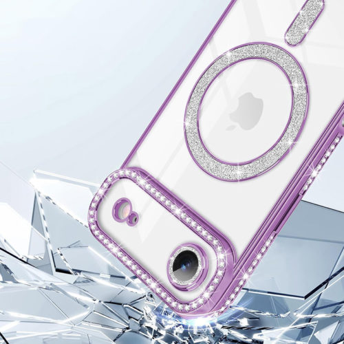 Луксозен калъф с кристали за iPhone 17 Air лилав пълна защита