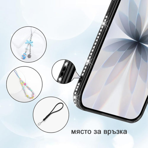 Луксозен калъф с кристали за iPhone 17 Air черен място за връзка