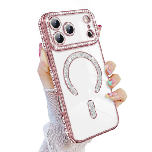 Луксозен калъф с кристали за iPhone 17 Pro Max розов