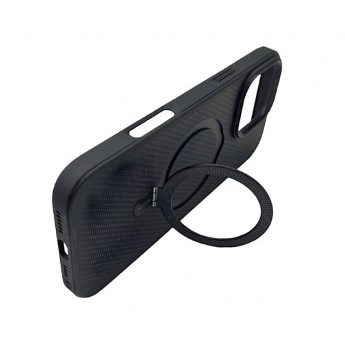 Премиум карбонов калъф за iPhone 15 Pro черен стойка