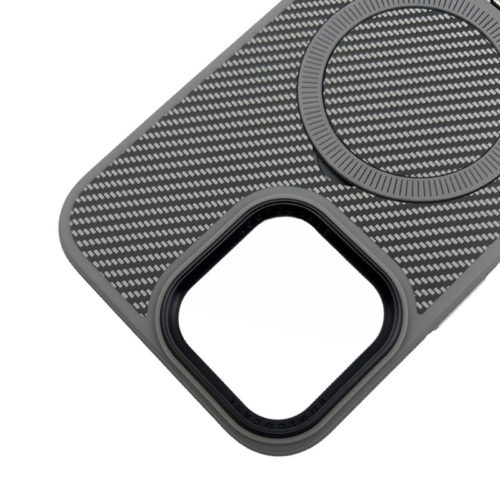 Премиум карбонов калъф за iPhone 16 сив защита камера