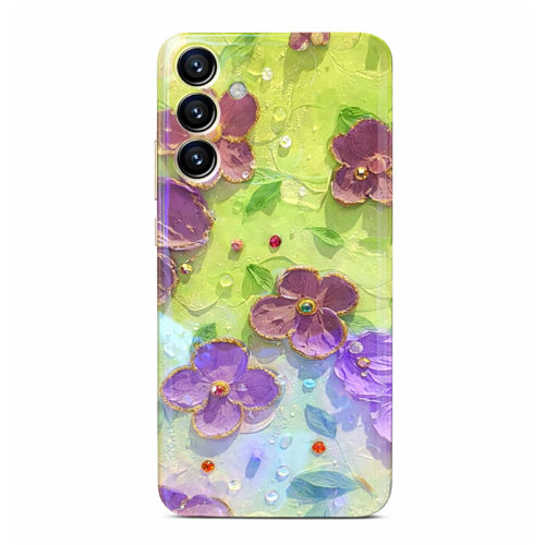 Калъф с цветя и камъни за Samsung Galaxy A54 зелен и лилав