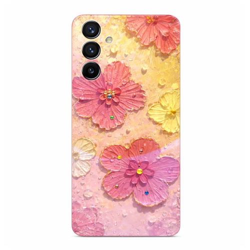 Калъф с цветя и камъни за Samsung Galaxy A54 розов