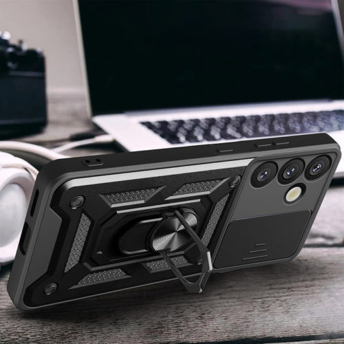 Удароустойчив калъф с пръстен за Samsung Galaxy S26 Plus черен стойка