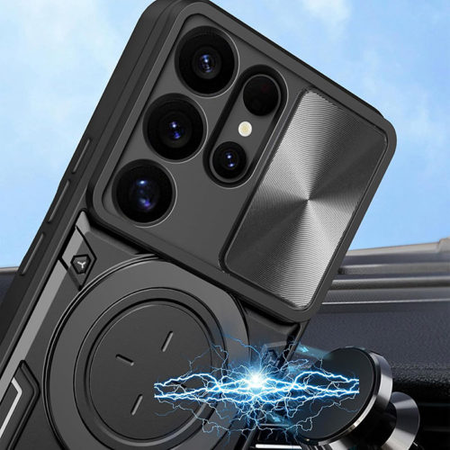 Удароустойчив калъф с пръстен за Samsung Galaxy S26 Ultra черен магнитно закрепване