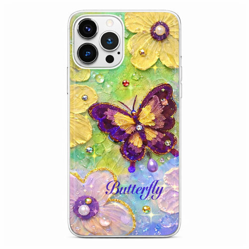 Калъф с пеперуда и камъни за iPhone 16 Pro Max