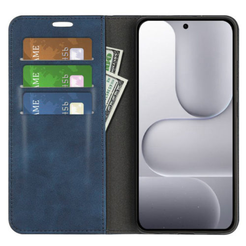 Кожен калъф тефтер за Honor 500 син джобове