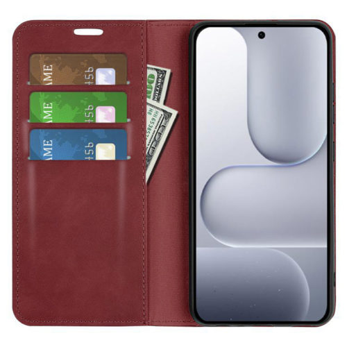 Кожен калъф тефтер за Honor 500 червен джобове