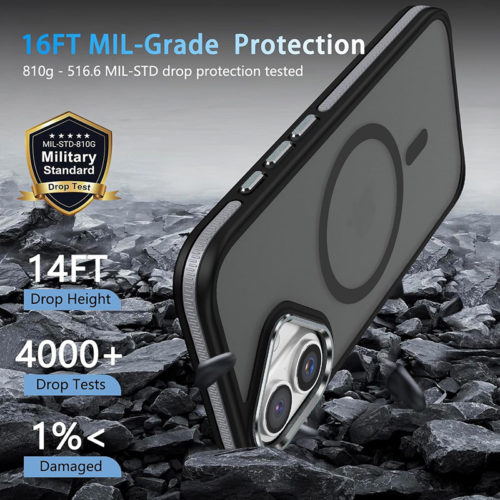 Луксозен магнитен калъф за iPhone 16 черен удароустойчив