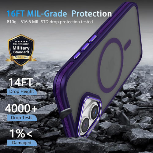 Луксозен магнитен калъф за iPhone 16 лилав удароустойчив