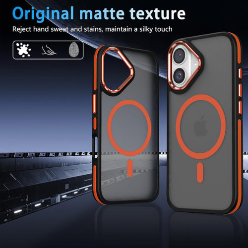 Луксозен магнитен калъф за iPhone 16 оранжев матов