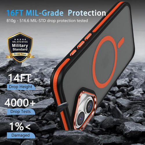 Луксозен магнитен калъф за iPhone 16 оранжев удароустойчив