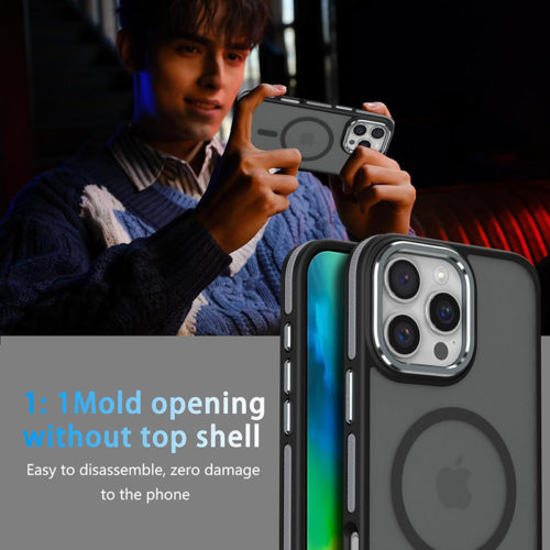 Луксозен магнитен калъф за iPhone 16 Pro черен удобен