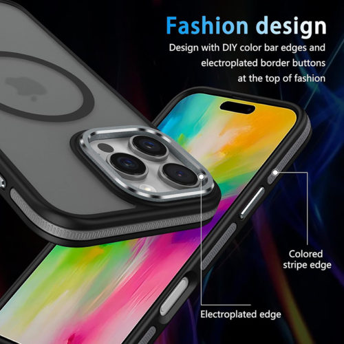 Луксозен магнитен калъф за iPhone 16 Pro черен защита камера и екран