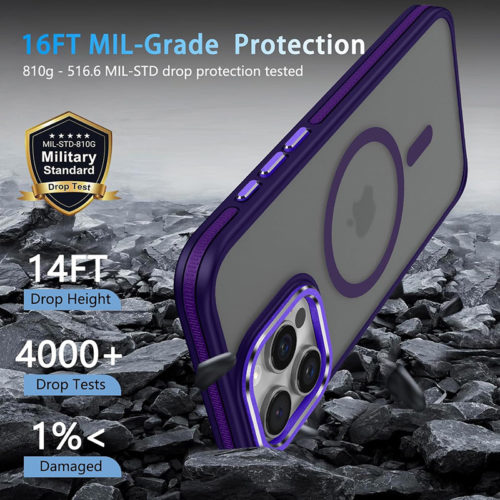 Луксозен магнитен калъф за iPhone 16 Pro лилав удароустойчив