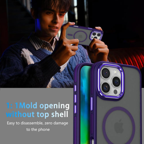 Луксозен магнитен калъф за iPhone 16 Pro лилав удобен