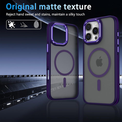 Луксозен магнитен калъф за iPhone 16 Pro Max лилав матов