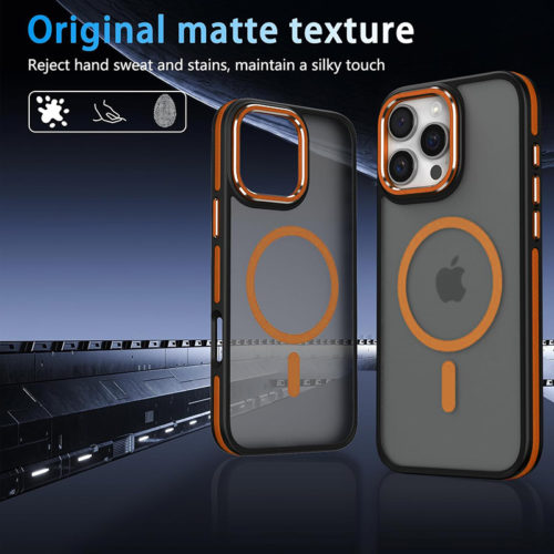 Луксозен магнитен калъф за iPhone 16 Pro Max оранжев матов