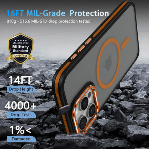 Луксозен магнитен калъф за iPhone 16 Pro Max оранжев удароустойчив