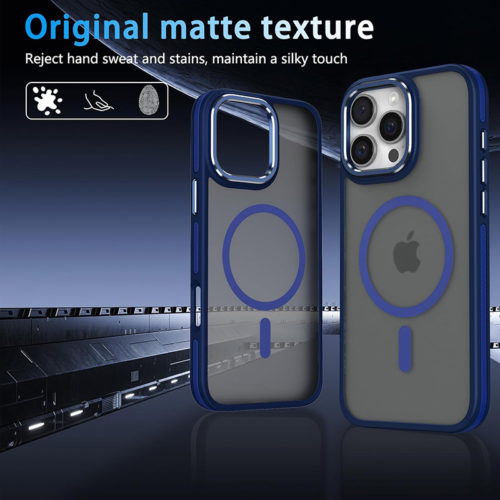 Луксозен магнитен калъф за iPhone 16 Pro Max син матов