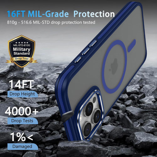 Луксозен магнитен калъф за iPhone 16 Pro Max син удароустойчив