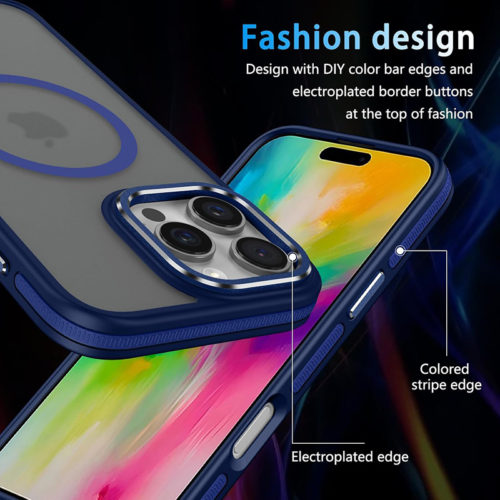 Луксозен магнитен калъф за iPhone 16 Pro Max син защита камера и екран