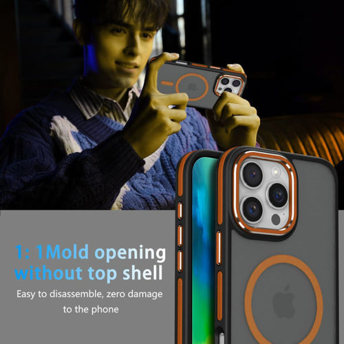 Луксозен магнитен калъф за iPhone 16 Pro оранжев удобен