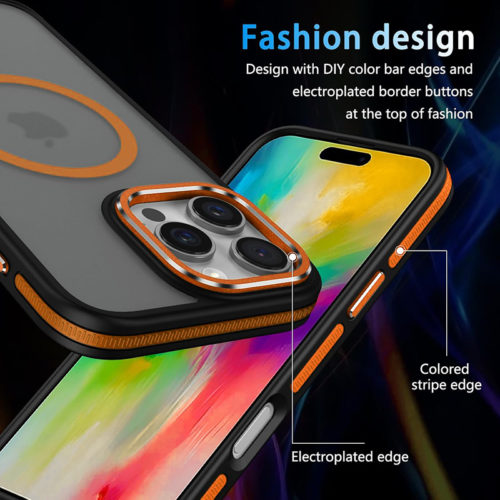 Луксозен магнитен калъф за iPhone 16 Pro оранжев защита камера и екран