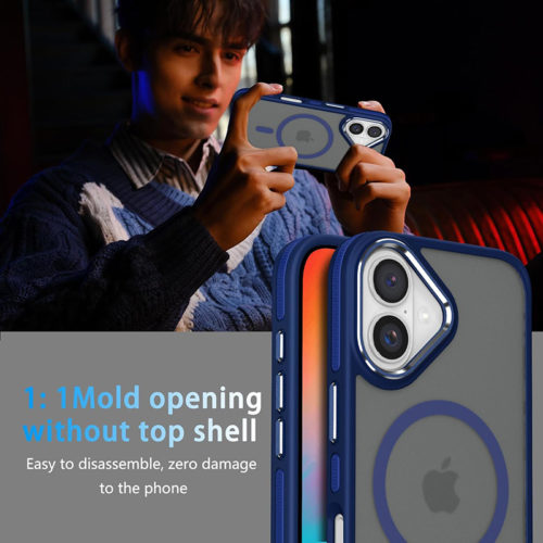 Луксозен магнитен калъф за iPhone 16 син удобен