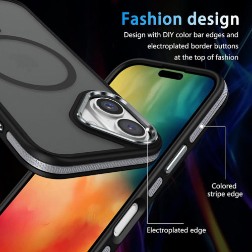 Луксозен магнитен калъф за iPhone 17 черен защита камера и екран