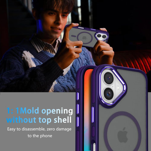 Луксозен магнитен калъф за iPhone 17 лилав удобен