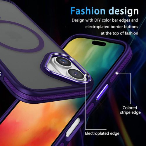 Луксозен магнитен калъф за iPhone 17 лилав защита камера и екран