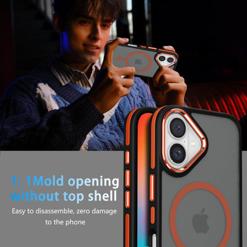 Луксозен магнитен калъф за iPhone 17 оранжев удобен