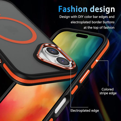 Луксозен магнитен калъф за iPhone 17 оранжев защита камера и екран