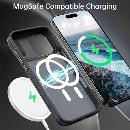 Луксозен магнитен калъф за iPhone 17 Pro черен безжично зареждане