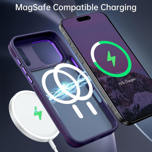 Луксозен магнитен калъф за iPhone 17 Pro лилав безжично зареждане
