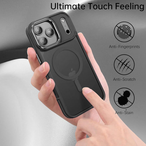 Луксозен магнитен калъф за iPhone 17 Pro Max черен матова повърхност