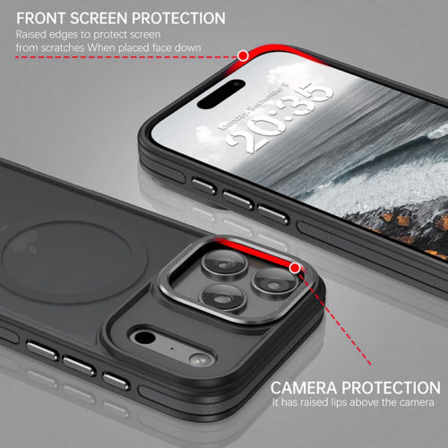 Луксозен магнитен калъф за iPhone 17 Pro Max черен защита на камера и дисплей