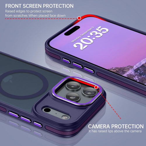 Луксозен магнитен калъф за iPhone 17 Pro Max лилав защита на камера и дисплей