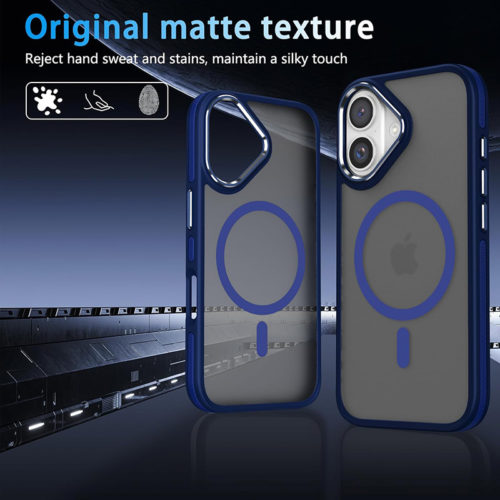 Луксозен магнитен калъф за iPhone 17 син матов