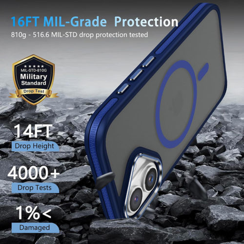 Луксозен магнитен калъф за iPhone 17 син удароустойчив