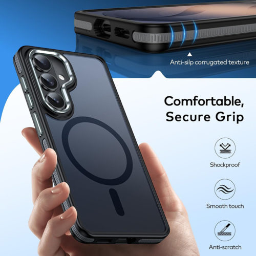 Луксозен магнитен калъф за Samsung Galaxy S26 черен добър захват