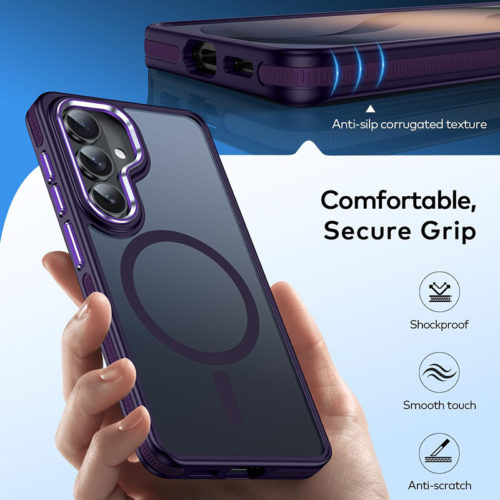 Луксозен магнитен калъф за Samsung Galaxy S26 лилав добър захват