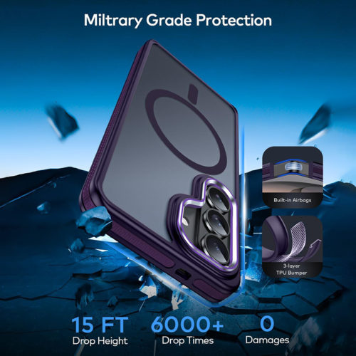 Луксозен магнитен калъф за Samsung Galaxy S26 лилав удароустойчив