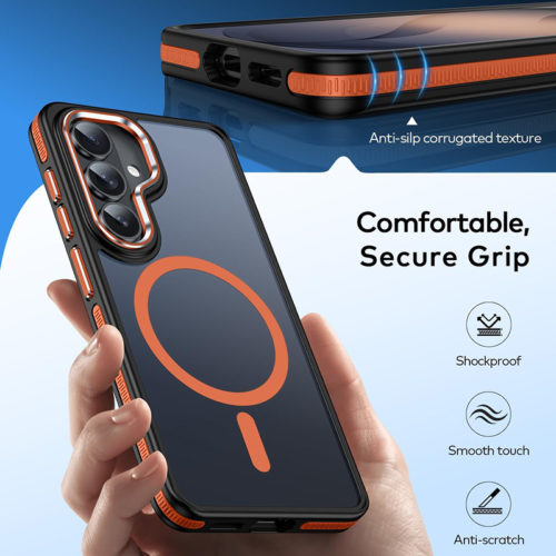 Луксозен магнитен калъф за Samsung Galaxy S26 оранжев добър захват