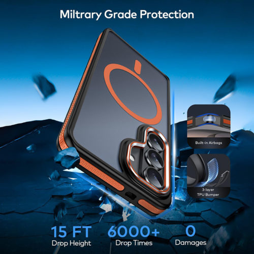 Луксозен магнитен калъф за Samsung Galaxy S26 оранжев удароустойчив