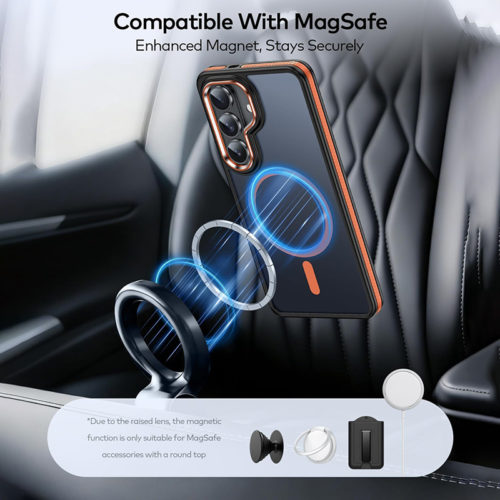 Луксозен магнитен калъф за Samsung Galaxy S26 оранжев закрепване