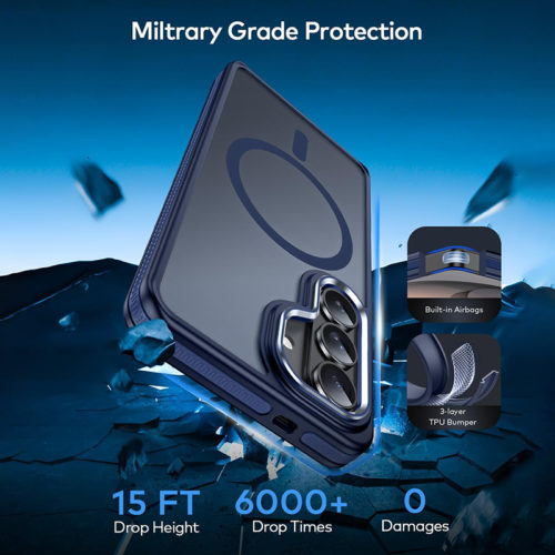 Луксозен магнитен калъф за Samsung Galaxy S26 син удароустойчив