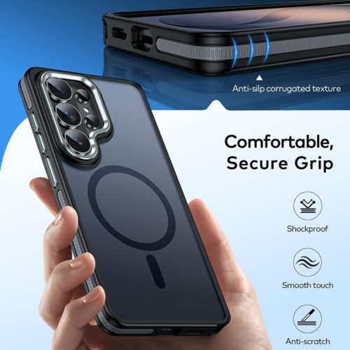 Луксозен магнитен калъф за Samsung Galaxy S26 Ultra черен добър захват