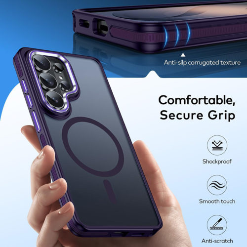 Луксозен магнитен калъф за Samsung Galaxy S26 Ultra лилав добър захват